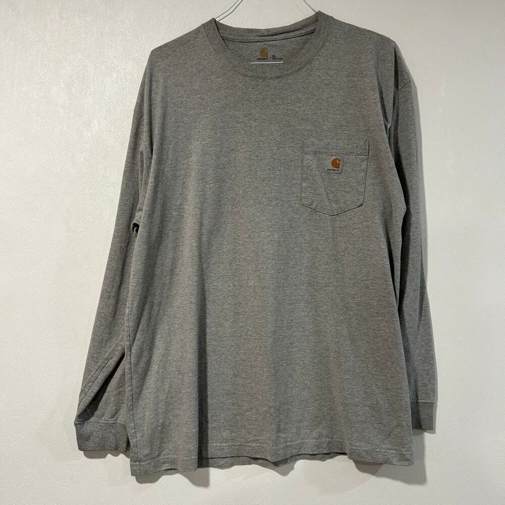 Carhartt Men’s Gray Long Sleeve Pocket T-Shirt Logo Tee XL Workwear